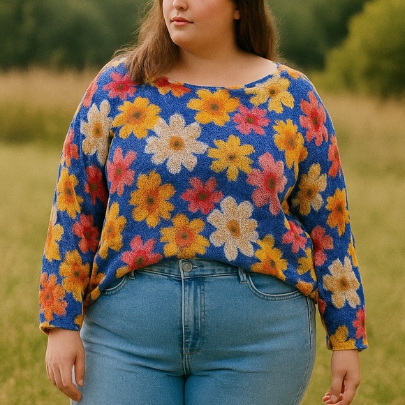 Luisa Ricci Made in Italy Oversized Floral Mesh Top XL-3X - Picture 2 of 11